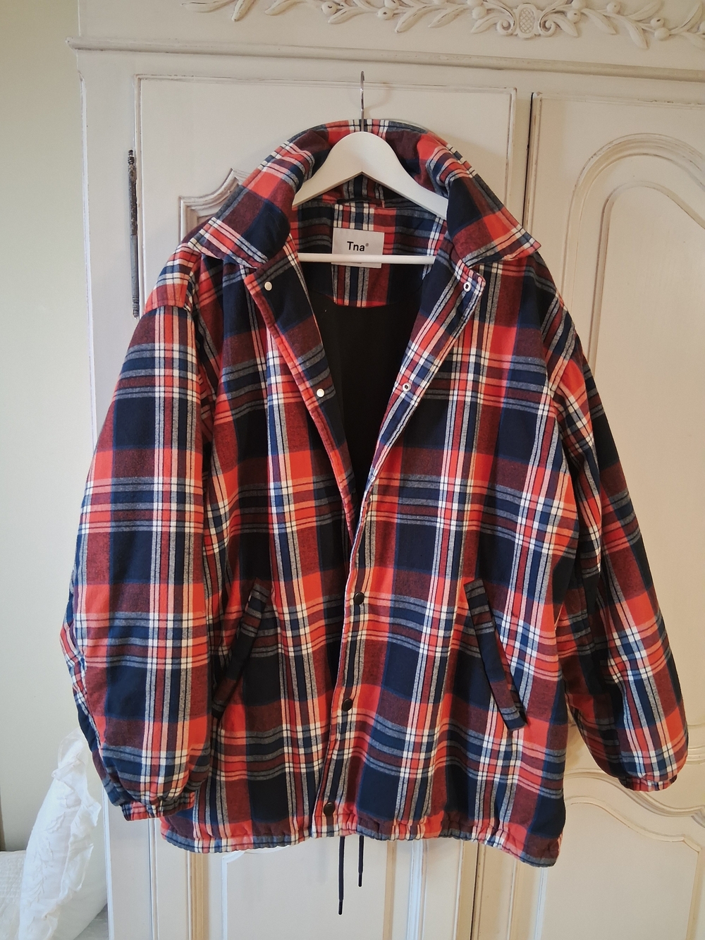 TNA Red and Navy Plaid Coaches Jacket
